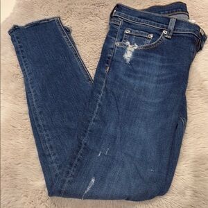 Rag & Bone Blue Skinny Jeans with Distressed Details
